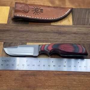Anza USA 22 Handmade Knife IBEX "Brotherhood" Red Wood Handle Fixed Blade EDC